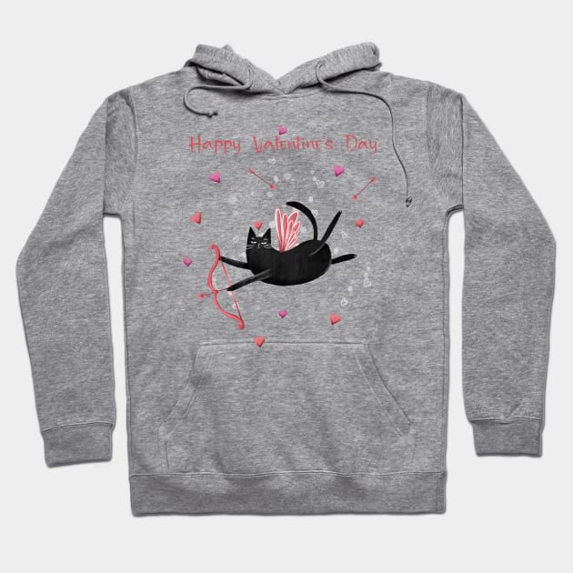 Happy valentines black cat. Cute cat and red hearts. Hoodie by Olena Tyshchenko